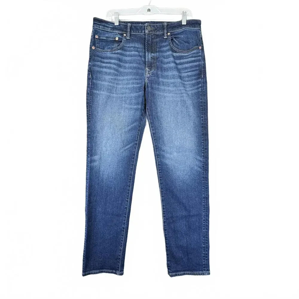 American Eagle Men's 34x34 Slim Straight Blue Denim Jeans Faded‎ (actual 34x32)